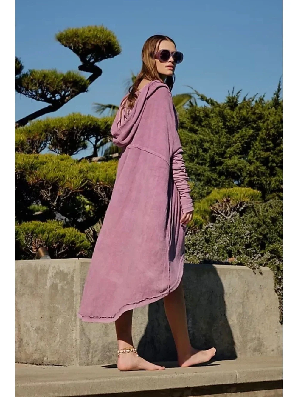 Free People Oversized Lavender Hooded Terry Cloth Cover Up Dress